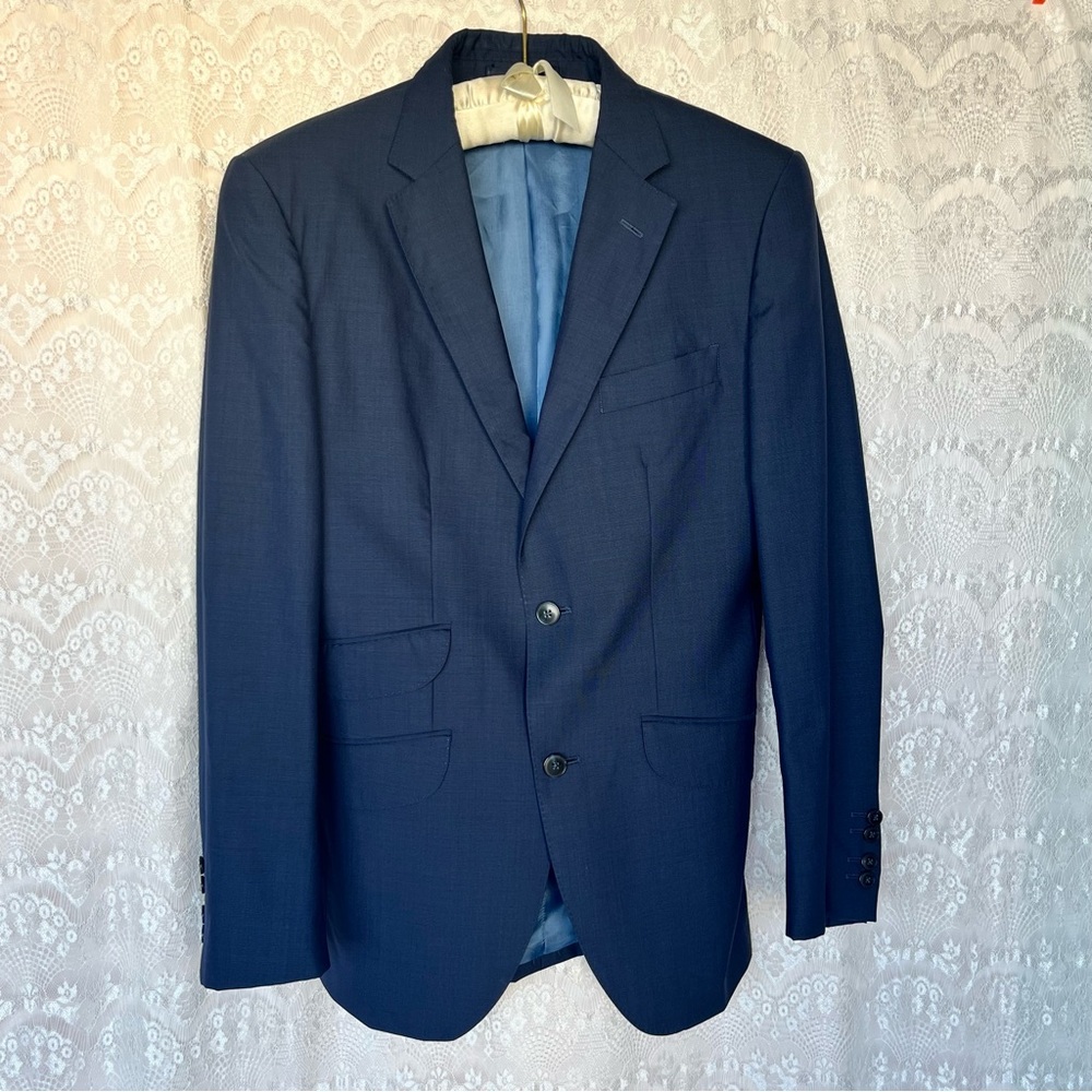 Hackett London men’s Pinpoint texture wool blazer jacket size 38L /48L navy Blue